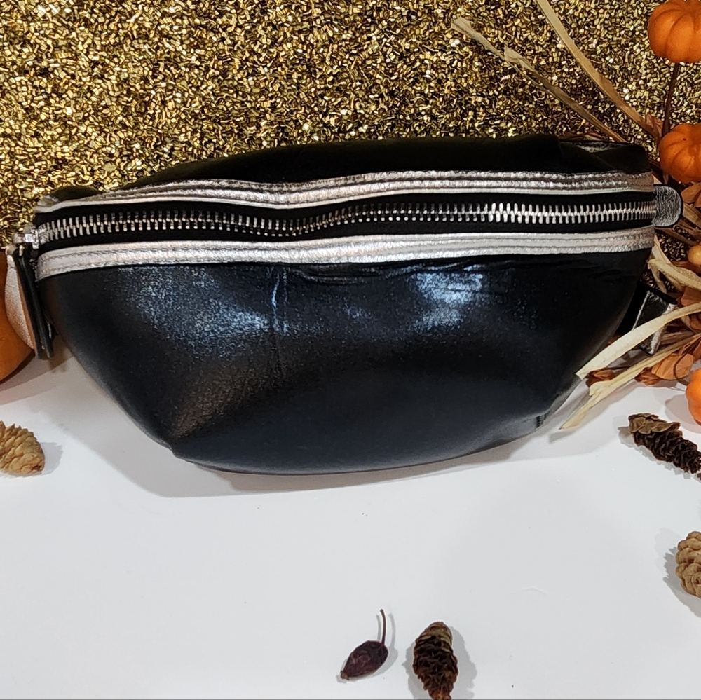 Chic Black Crossbody Bag with Silver Accents